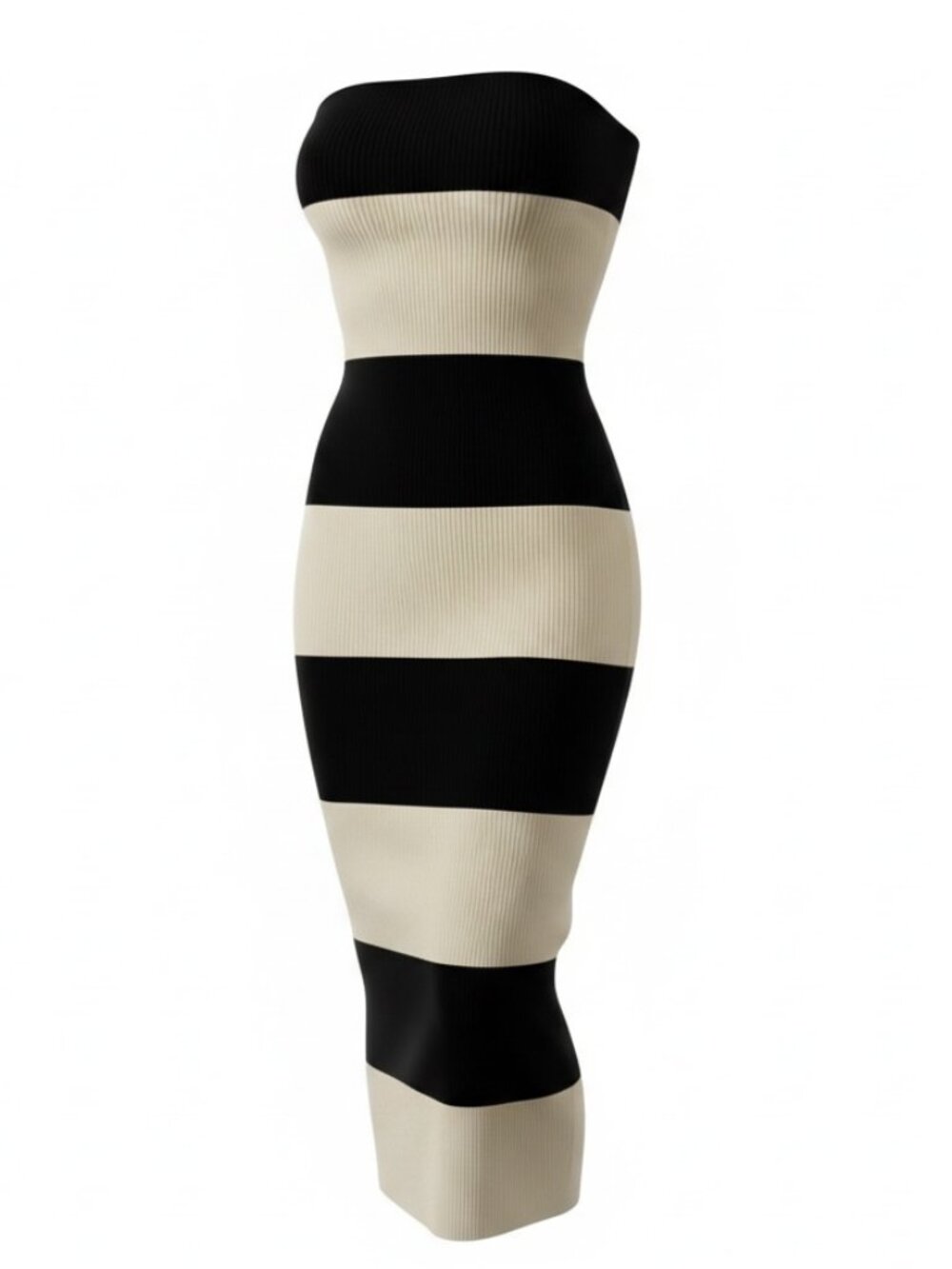 H&M Black & Cream Striped Strapless Midi Dress - Size XL